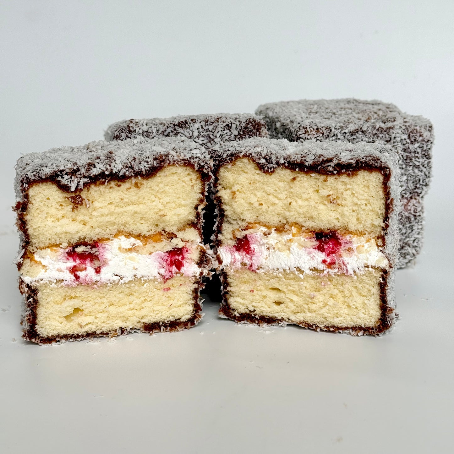 Lamingtons filled with Jam and Cream