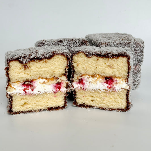Lamingtons filled with Jam and Cream